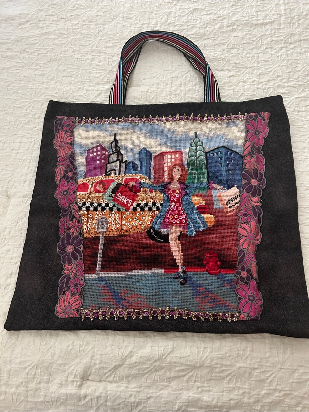 One of a kind.. Unique hand created needlepoint tote bag
City Shopper
